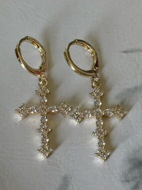 Hugger cross earrings